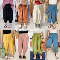 Childrens cotton silk pants summer girls anti-mosquito childrens pants air conditioning home pants ice silk summer mens and womens pajamas cotton medium and older children