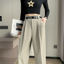 Khaki nine-point trousers for women 2024 autumn new high-waisted casual small straight eight-point harem cigarette pants