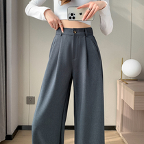 Gray wide-leg suit pants for women in fall high-waisted loose straight-leg pants for small people all-match casual floor mopping pants