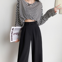 Black suit pants for women in spring and autumn high-waisted narrow version casual slimming wide-leg pants straight-leg small people loose floor-length trousers