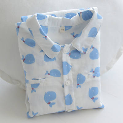 Qingcang Spring and Autumn Boys' Baby Thin Pure Cotton Gauze Long-sleeved Summer cotton gauze Home Wear Set Children's pajamas boys
