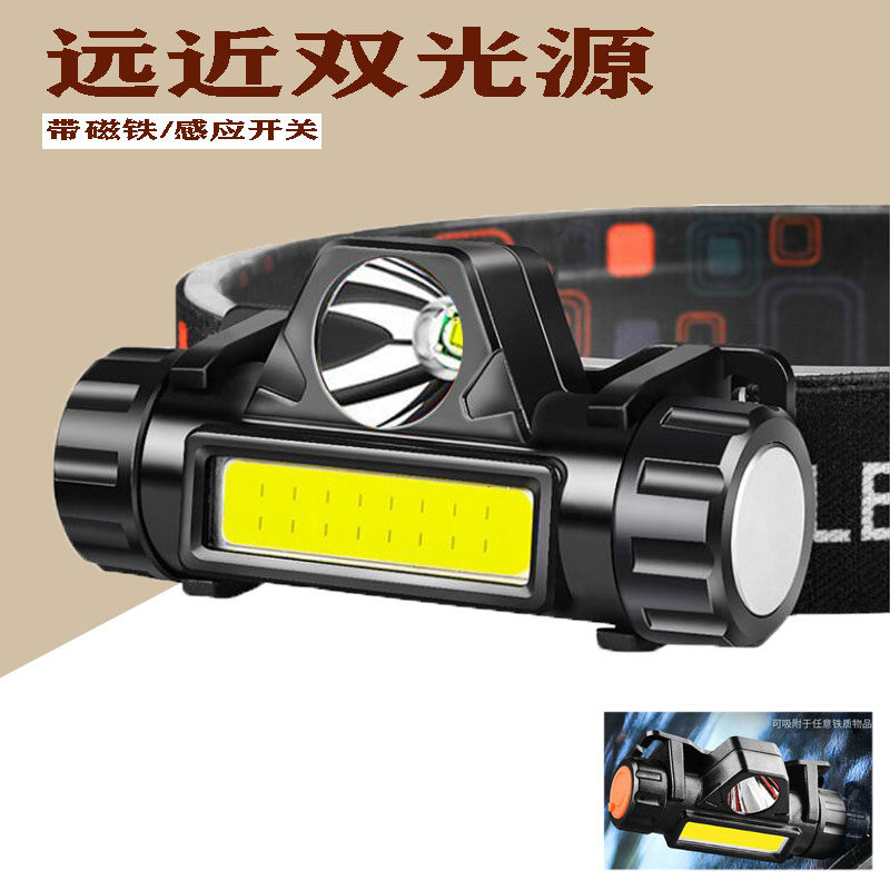 101 COB LED Far and Near Dual Light Source Intelligent Sensor Headlight Mini 18650 Built-in Battery Rechargeable with Magnet