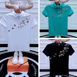 Social guy POLO shirt short-sleeved summer trend embroidery versatile men's T-shirt Korean version Internet celebrity lapel men's half-sleeved