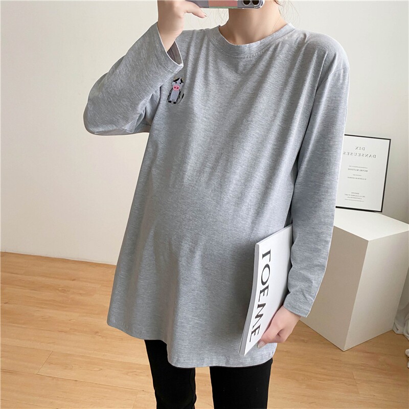 Pregnant women long-sleeved T-shirt spring and autumn cotton fashion loose top 2022 new mid-length bottoming shirt breastfeeding clothes
