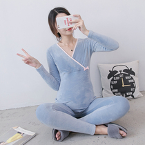 Pregnant women autumn clothes Autumn pants set Cotton autumn and winter plus velvet monthly clothes Pregnancy thermal underwear postpartum nursing clothes