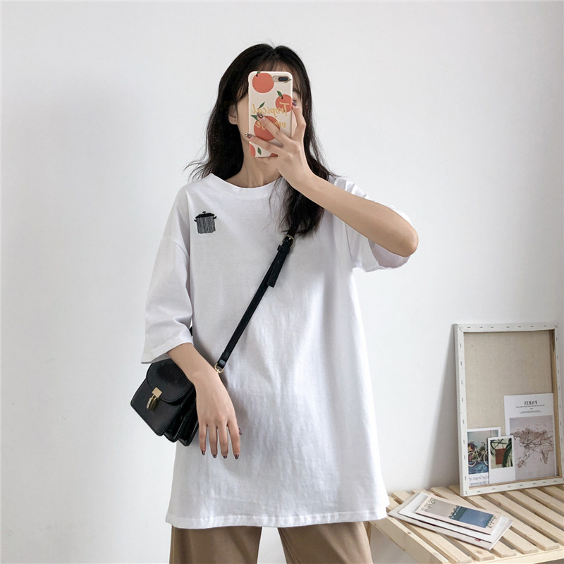 Pregnant woman T-shirt Summer short sleeve Fashion style Korean version loose large size jacket pure cotton medium long version casual white T-shirt dress