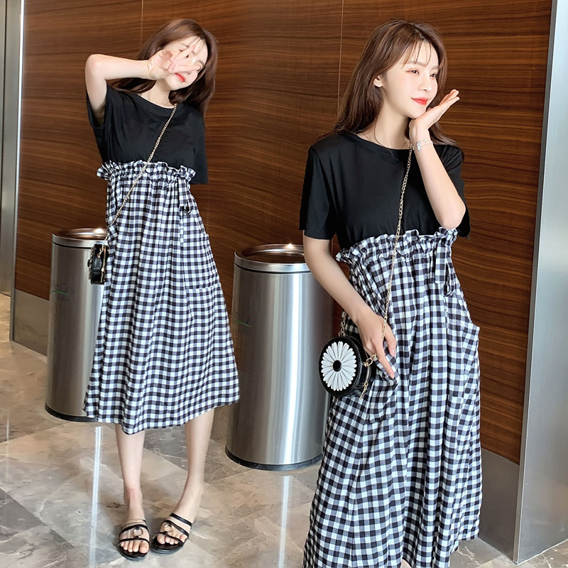 Pregnant woman Ocean dress Summer long version collection waist splicing skirt Han version loose with large size for short sleeves 200 catty long dress