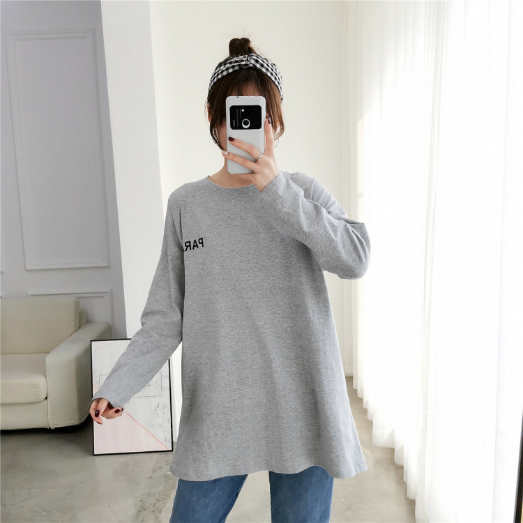 Pregnant women autumn T-shirt long-sleeved 2020 new medium and long version of the top loose large size cotton nursing dual-use base shirt