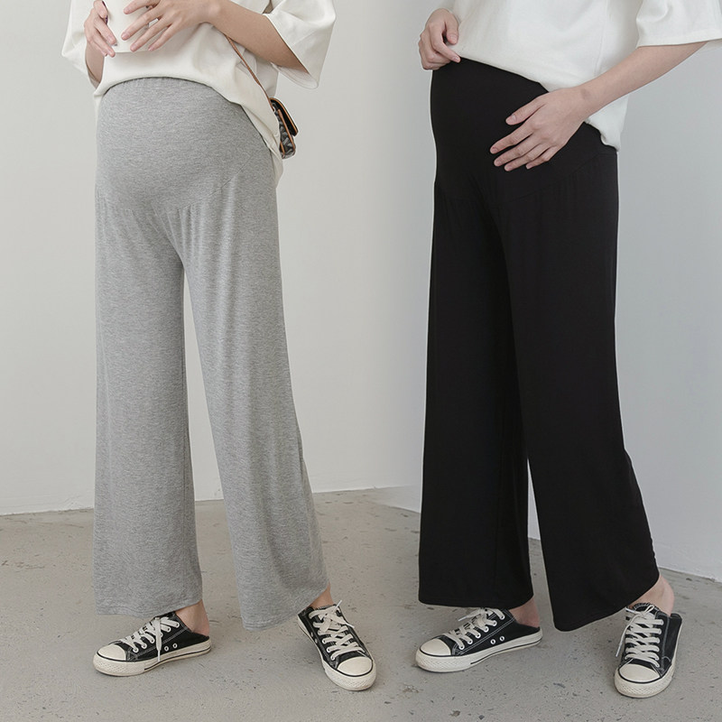 Maternity pants summer thin outside wear fashionable Modal trousers loose black wide pants straight underwear tide