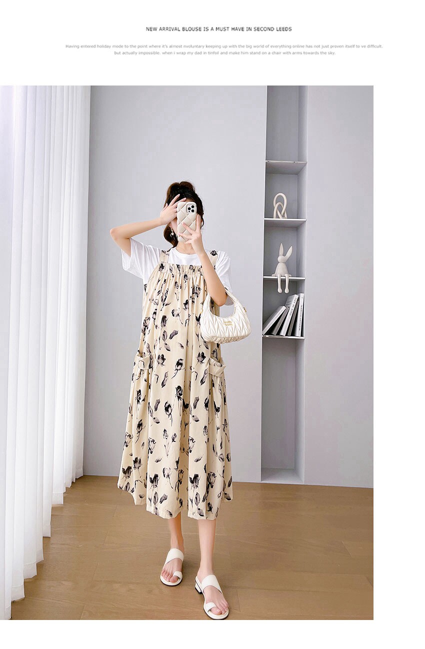 Платье для беременных 孕妇装夏装连衣裙长款雪纺碎花背带裙夏季大码田园风孕晚期吊带裙 OTHER