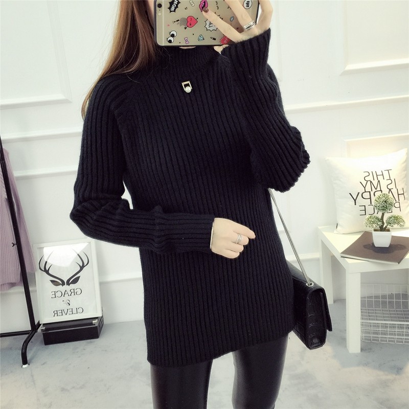 Pregnant woman high collar sweater with long winter dress thickened needling cardiovert blouse black pregnant with warm undershirt