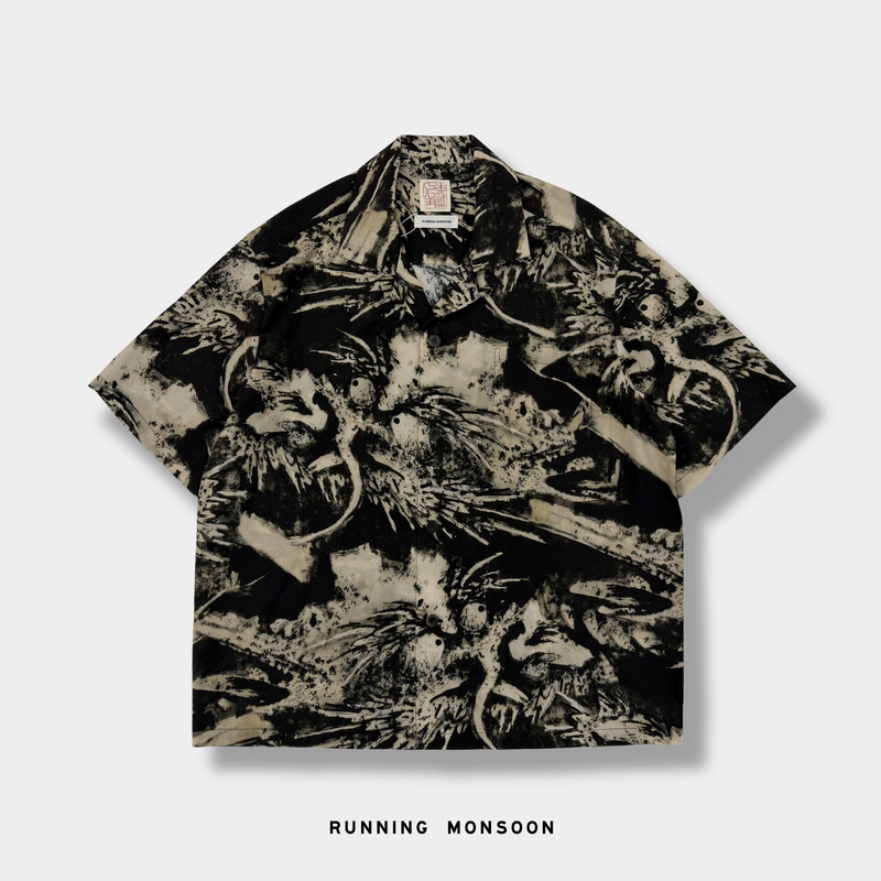Ren Yinmu San Original Niche Men's Clothing New Chinese Style Ink Print Short-Sleeved Shirt Men's Summer Cuban Collar Shirt Ren Yinmu San Original Niche Men's Clothing New Chinese Style Ink Print Short-Sleeved Shirt Men's Summer Cuban Collar Shirt