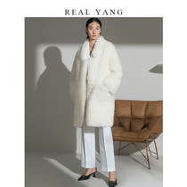 REALYANG temperament white 2021 new imported Tuscan fur one-piece womens coat in the long winter