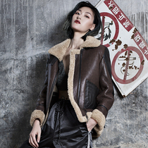 COCO 21 winter new fur B3 motorcycle fur one-piece coat female lamb hair short section genuine leather imported Merino