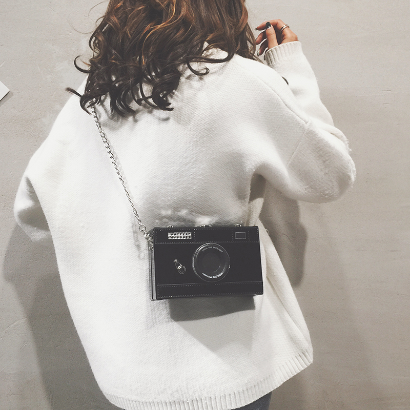 Quirky Small Bag for Women 2018 New Style Personalized Patent Leather Camera Small Square Bag Solid Color Chain Box Shoulder Crossbody Bag