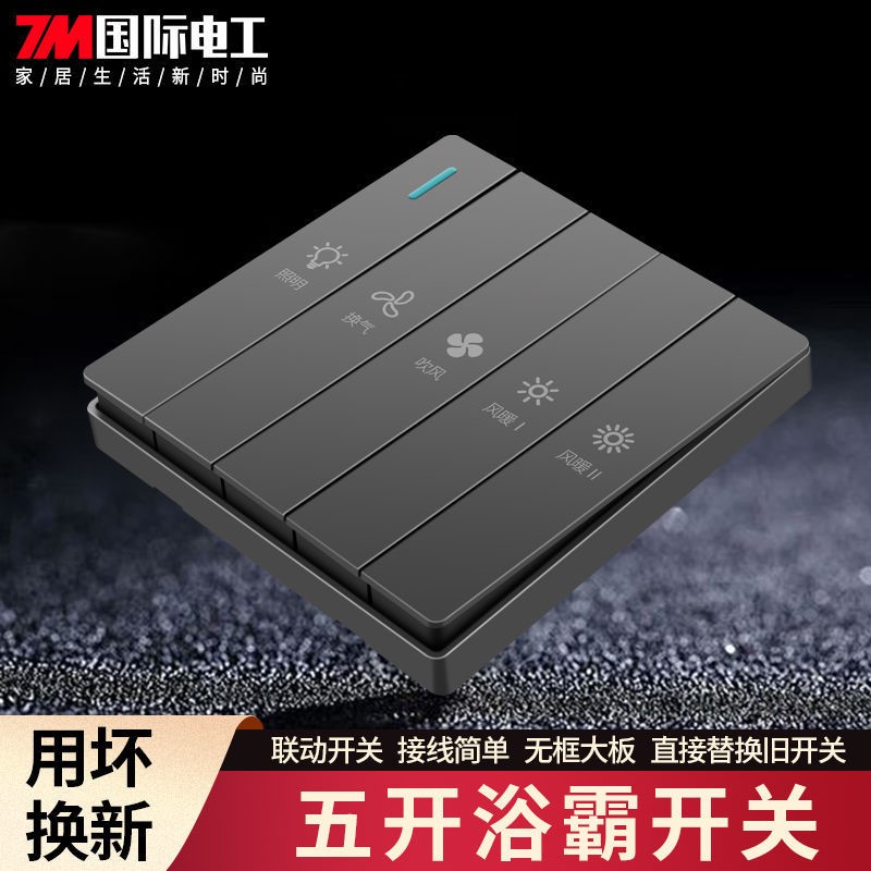 Bath Overpower Switch Five-On-Five All-in-one Home Bathroom Makeup Room Bath exhaust fan Lighting integrated bath Lamp Switch