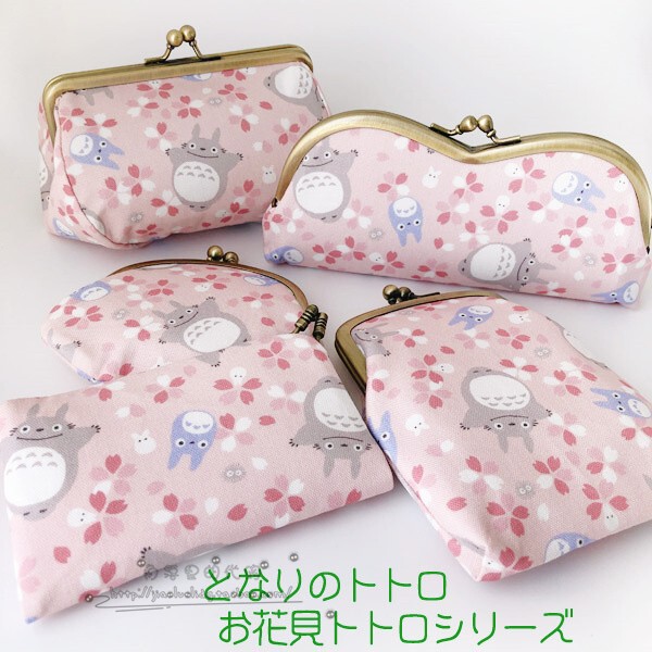 Japanese-Made Light Pink Cherry Blossom Pattern Flower-Watching Totoro Clutch Bag, Handbag, Coin Purse, Glasses Case, Multiple Options Available