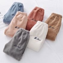 Children warm pants spring coral velvet pajamas Female baby thickened warm home pants Boys wear pants parent-child outfit