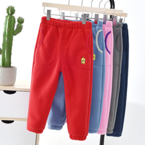 Childrens spring and autumn pants 2021 new fleece girls plus velvet pants baby fleece sweat pants boys sports pants