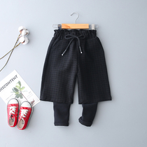 Girls  autumn and winter pants new 2021 childrens fur thickened Harun wide leg pants Female baby loose velvet pants
