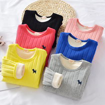 Baby velvet base shirt Cotton boys and girls long-sleeved T-shirt Autumn and winter childrens warm thickened underwear for small and medium-sized children