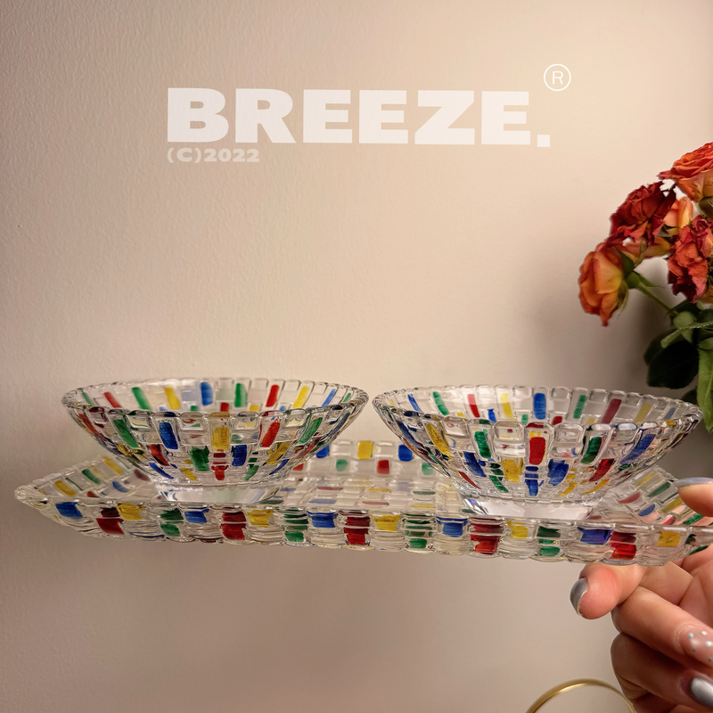 【Buy One Get Three】Hand-Painted Rainbow Series Bowls and Plates, Household Crystal Glass Bowls, Home Tray Set
