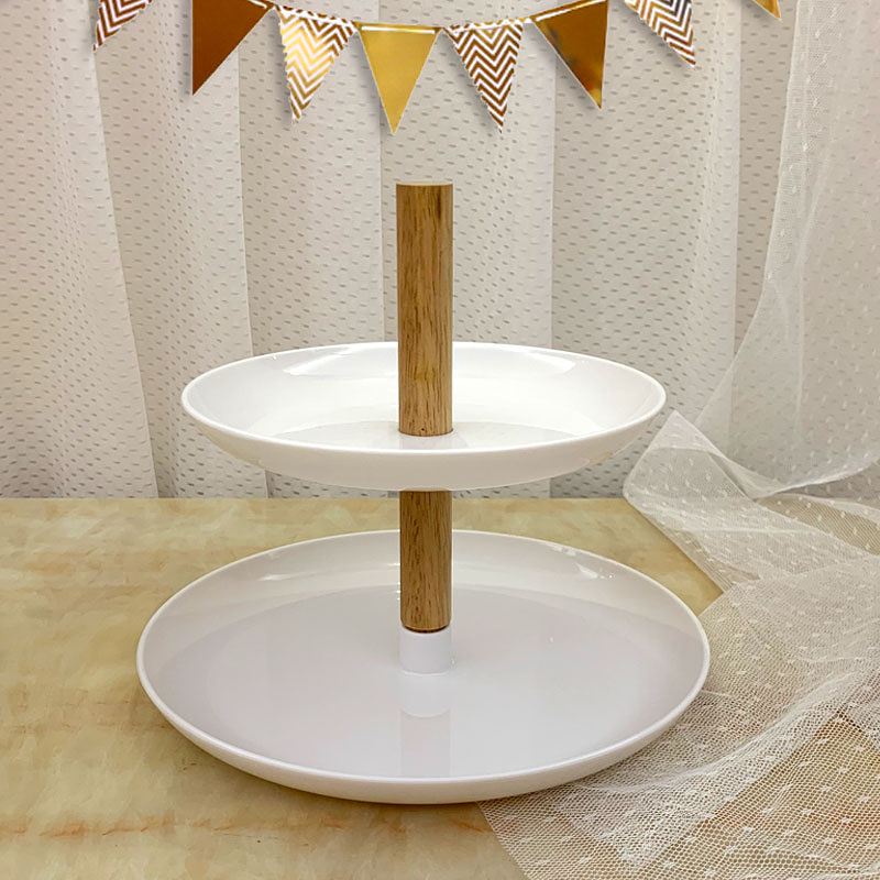 Wooden multilayer string tray Lower afternoon tea cake Snack Tray Shelf Home Double fruit tray Candy Dishes Dessert Table