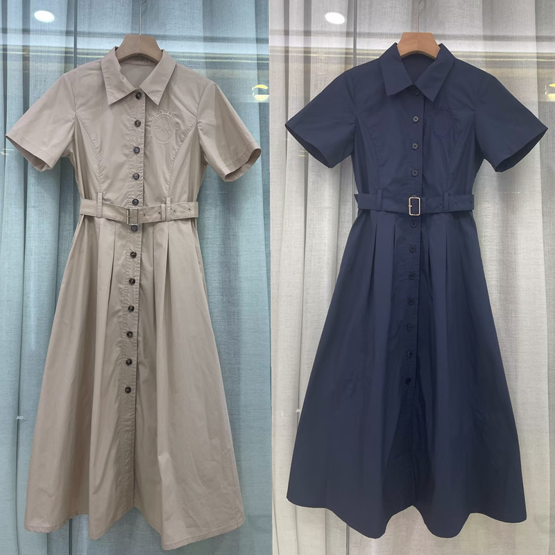 Summer New D Brand Two-Tone Letter Embroidery Lapel Flared Dress