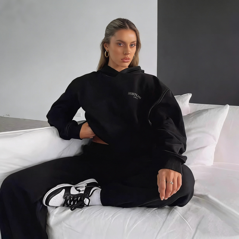 Black Color Cross-Border Printed Whitefox Hooded Sweatshirt in Stock, Popular European and American Y2K Style, Polyester Cross-Border