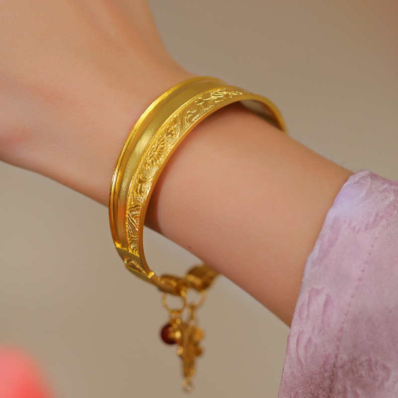 Jiangxia Hall Twelve Hours of Chang'An Lychee Style Bracelet Silver Gold-Plated Open-Ended Ancient Style Bracelet for Women and Best Friends Jiangxia Hall Twelve Hours of Chang'An Lychee Style Bracelet Silver Gold-Plated Open-Ended Ancient Style Bracelet for Women and Best Friends