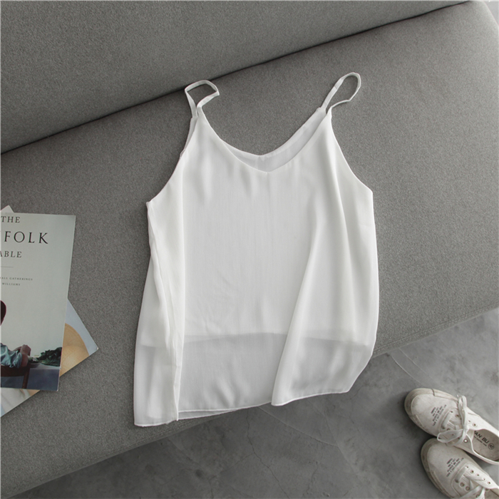Voan v- cổ đôi vest nữ màu rắn lỏng mỏng bên trong đưa lên áo sơ mi ngắn nhỏ sling về phía trước và ngược lại mặc áo ba lỗ nữ dáng rộng