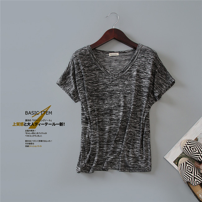 Mùa hè phần mỏng đan t-shirt nữ bat ngắn tay đầu loose lỏng mỏng hoang dã V-Cổ sinh viên áo sơ mi đáy áo áo len gile