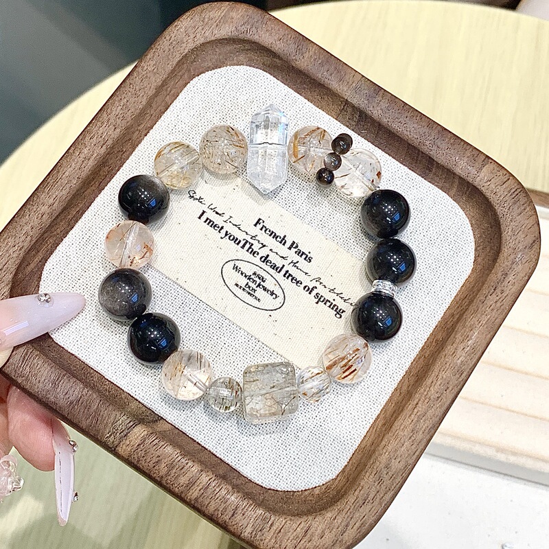 Black Gold Super Seven Natural Crystal Bracelet, Light Luxury Niche High-End Black Gold Super Seven Bracelet, Single Loop Bracelet