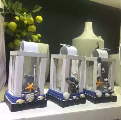 Mediterranean style wooden handmade craft gift decoration candle decoration creative romantic blue windproof lamp candle holder Ornament Gift