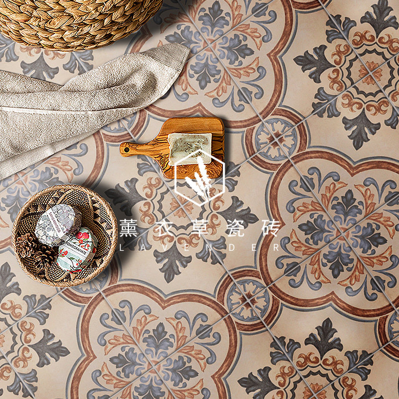 Lavender abject wind retro small flower brick kitchen wall brick balcony American toilet tile bathroom matte floor tile