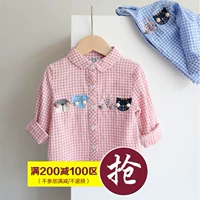Áo sơ mi cotton 2018 thu đông mới bé gái hoạt hình bé gái áo sơ mi kẻ sọc áo sơ mi kẻ sọc đồ trẻ em