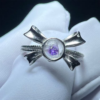 Natural crystal all-inclusive purple ore fluorite beads 6mm silver inlaid ring with adjustable ring ring jewelry gift