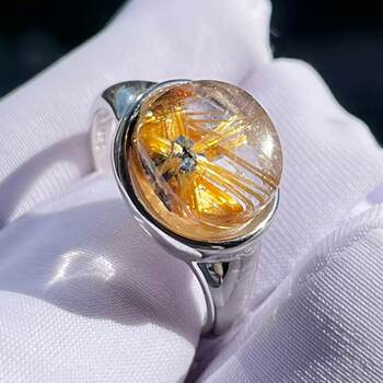 Natural crystal titanium blonde flower bare stone wealth jewelry silver inlaid ring ring ring adjustable one thing one picture