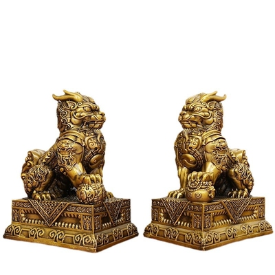 全铜麒麟摆件公母一对家居办公室聚财纳福吉祥物乔迁开业礼品大号