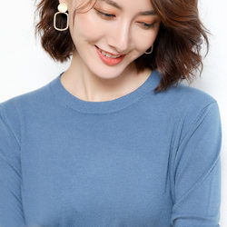 Spring and Autumn Low Neck Sweater Women's Short Pullover Cashmere Sweater Korean Style Loose Versatile Round Neck Wool Bottoming Sweater