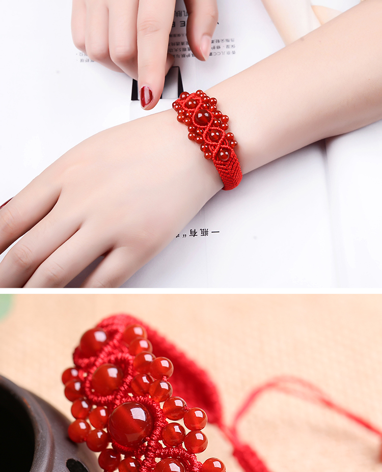 Đặc biệt hàng ngày tinh khiết dệt tay sợi dây màu đỏ mã não vòng đeo tay may mắn linh hồn ma quỷ Wangfu pha lê trang sức nữ mô hình đơn giản vòng phong thủy