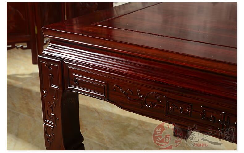 Lanzhige Nội thất gỗ hồng mộc Bàn ăn hình chữ nhật với 6 ghế kết hợp Nội thất gỗ gụ LG-C28 - Bộ đồ nội thất nội thất phòng ngủ hiện đại