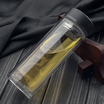 Fuguang glass portable cover Teacup Double insulation water cup Heat-resistant men and women double tea office cup