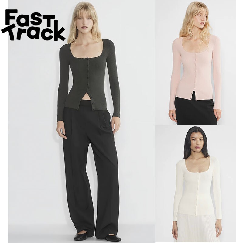 Aritzia Wilfred New Simple Casual U-Neck Top Knitted Cardigan Aritzia Wilfred New Simple Casual U-Neck Top Knitted Cardigan