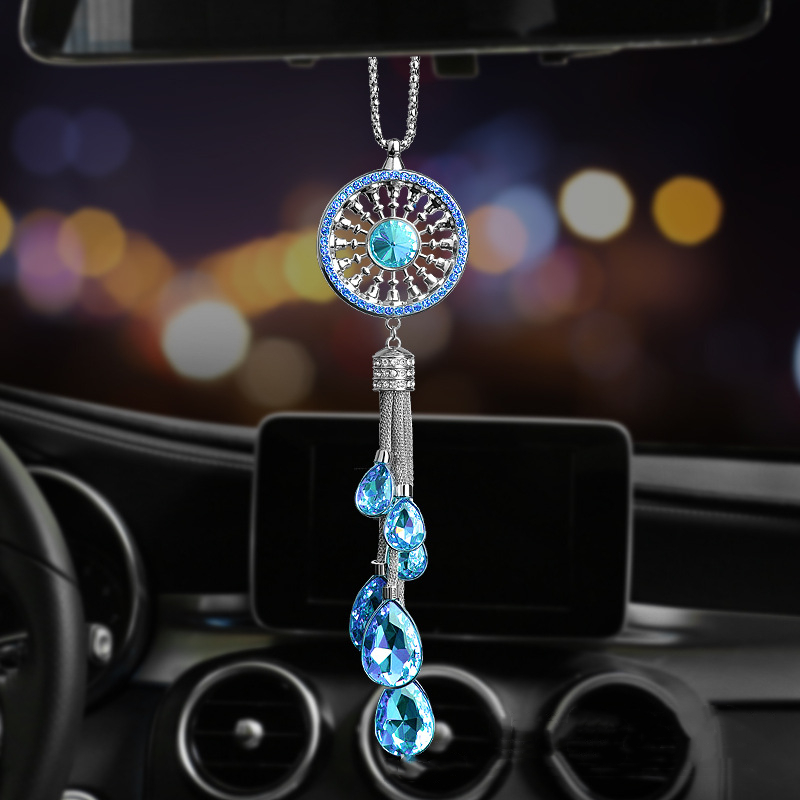 Car Pendant Rear View Mirror Diamond Set Ferris Wheel Crystal Pendant High-end Goddess Car Decoration Cute Korean Feather