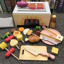 New childrens girls playing home simulation BBQ Barbecue Baby puzzle kitchen utensils wooden grill toys