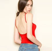 Hồng Kông có hương vị sang trọng backless máy cẩn thận áo yếm nữ mùa hè size lớn mặc 2018 đoạn ngắn chạm đáy áo