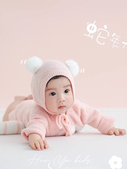 蛇年百天照摄影道具衣服粉色蛇主题婴儿宝宝照百日周岁照拍摄服装