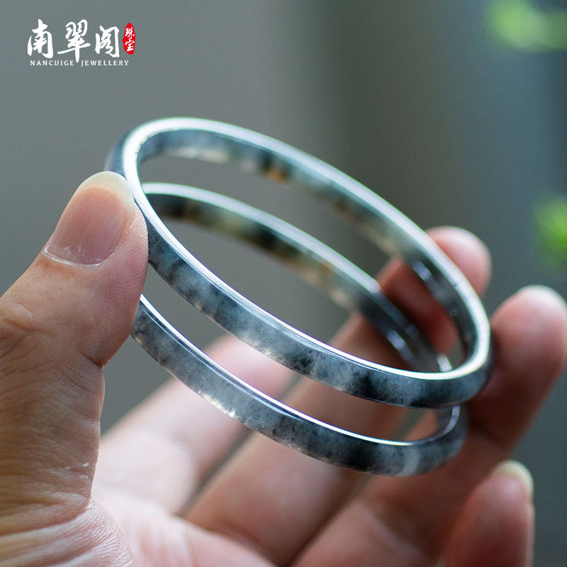 天然a货翡翠叮当手镯淡绿黑白国风半山水冰乌鸡玉镯毛坯直播定制-淘宝网