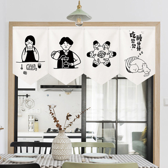 Day Style Kitchen Triangle Banner Curtain Dining Hall Decoration Shelter Curtain home door curtain Half-curtain short curtain Sub-window free of punch